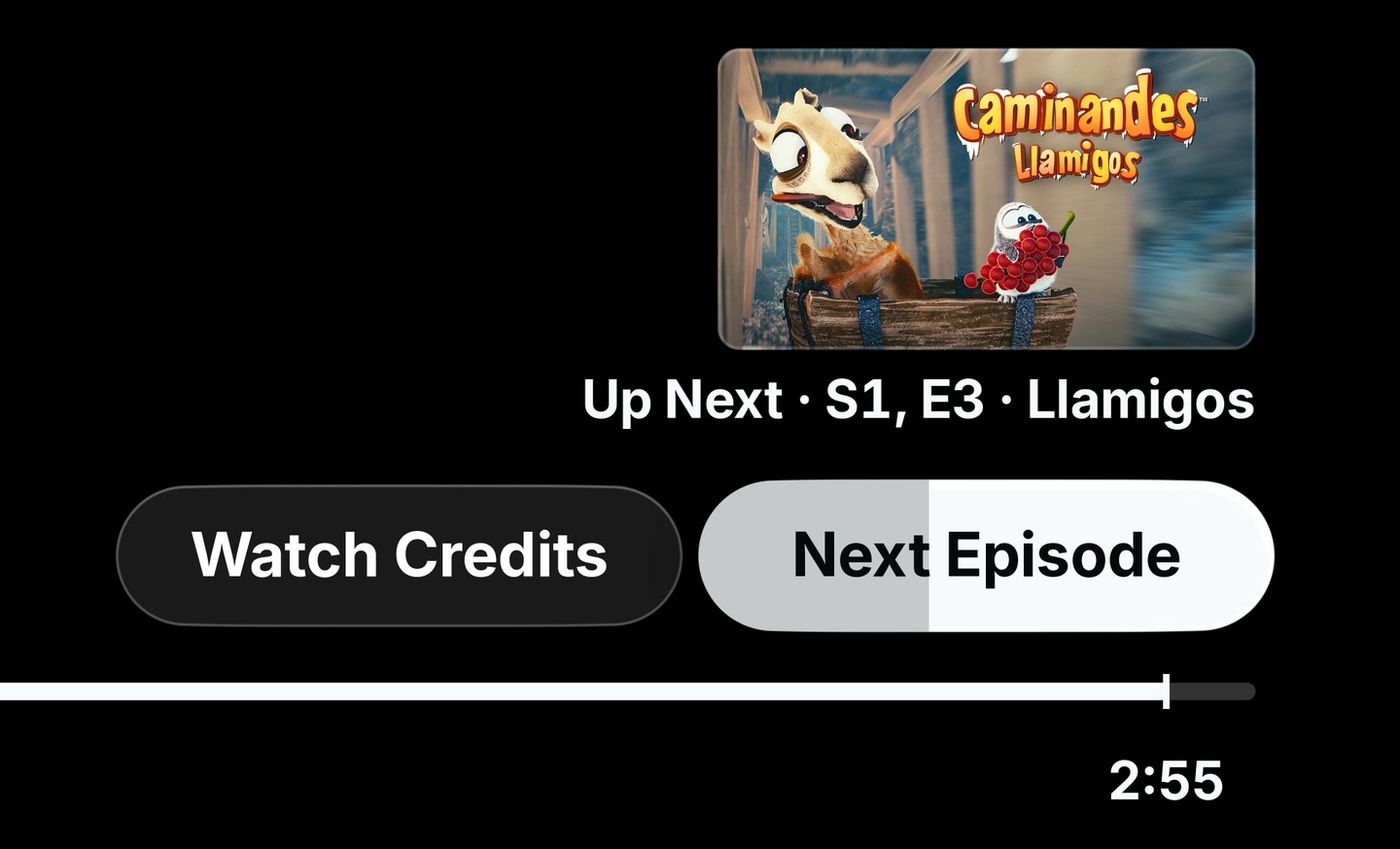 Close-up of the Up Next card with the Next Episode countdown button